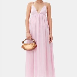 Ganni Pink Satin Sleeveless Maxi Dress for Weddings